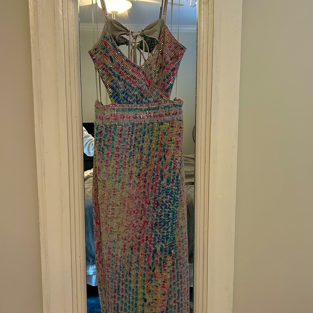 SAYLOR brand rainbow beaded dress size small
